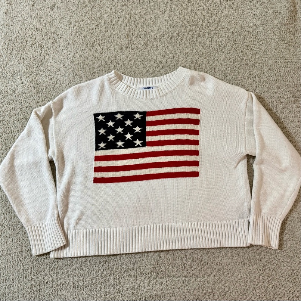 Old NavyWomen's White Sweater with American Flag